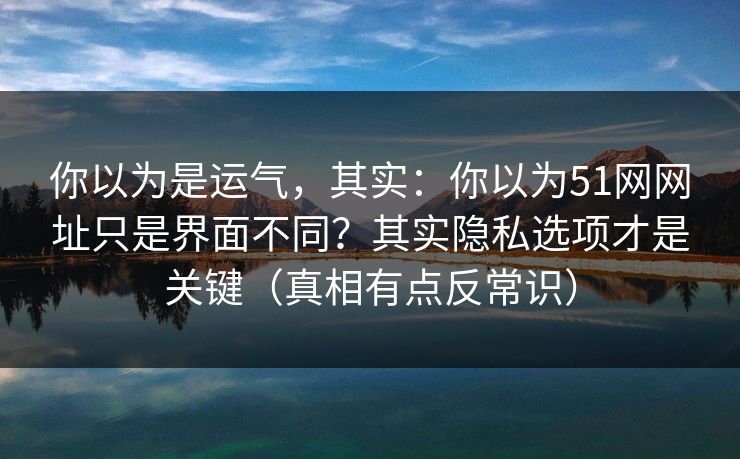 你以为是运气，其实：你以为51网网址只是界面不同？其实隐私选项才是关键（真相有点反常识）